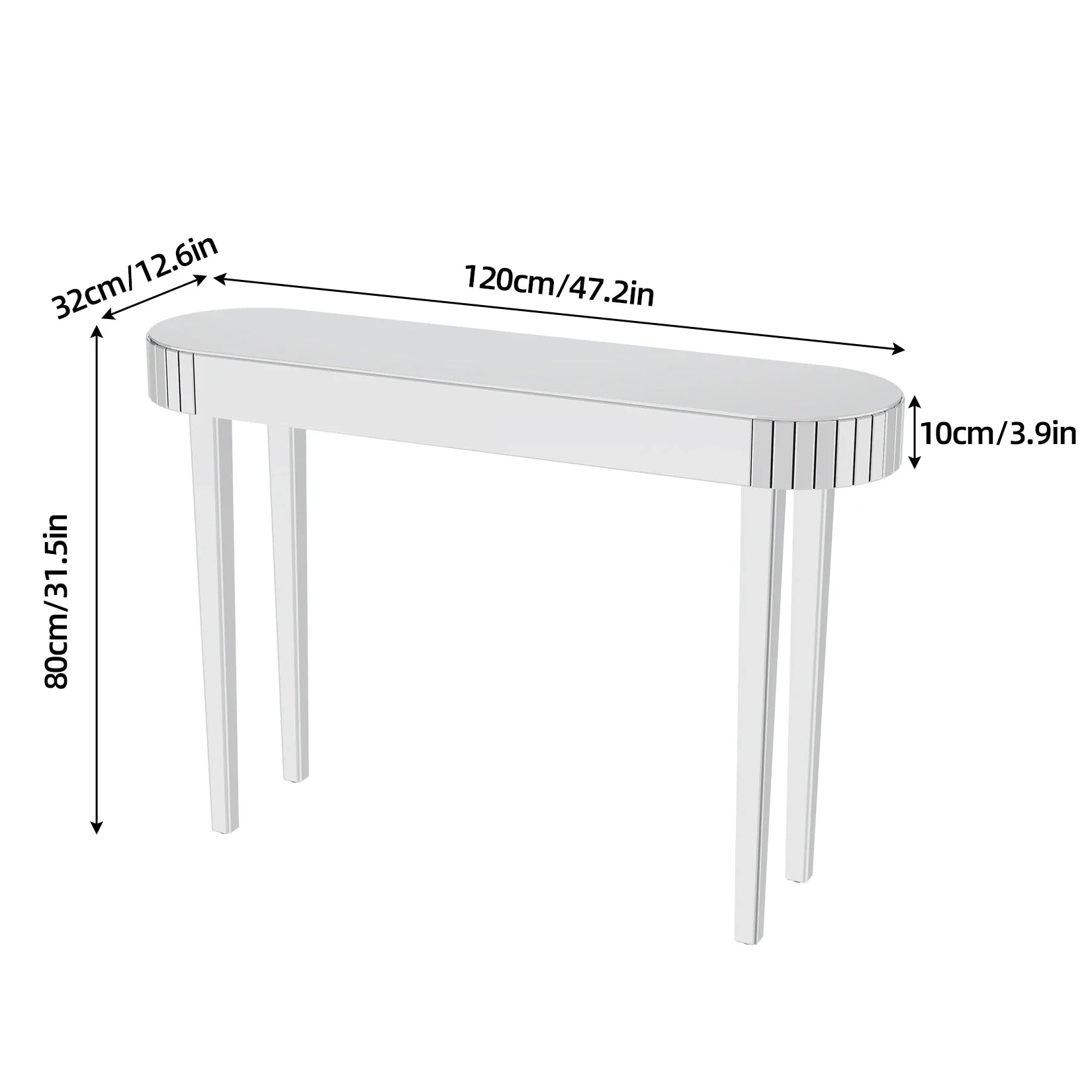 Ultra Long Silver Mirrored Entry Console Table, Vanity Table