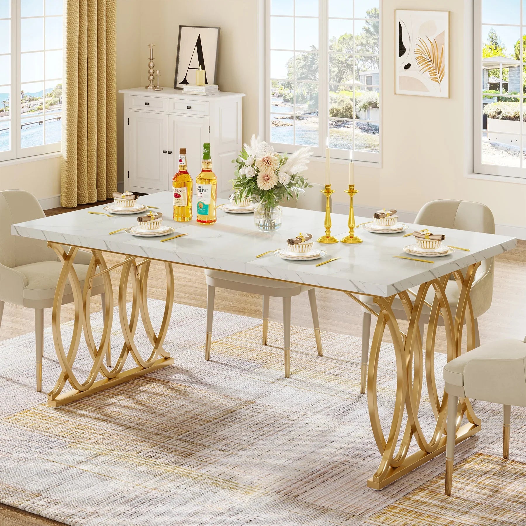 63-Inch Rectangular Dining Table for 4 to 6, Marble Table Top