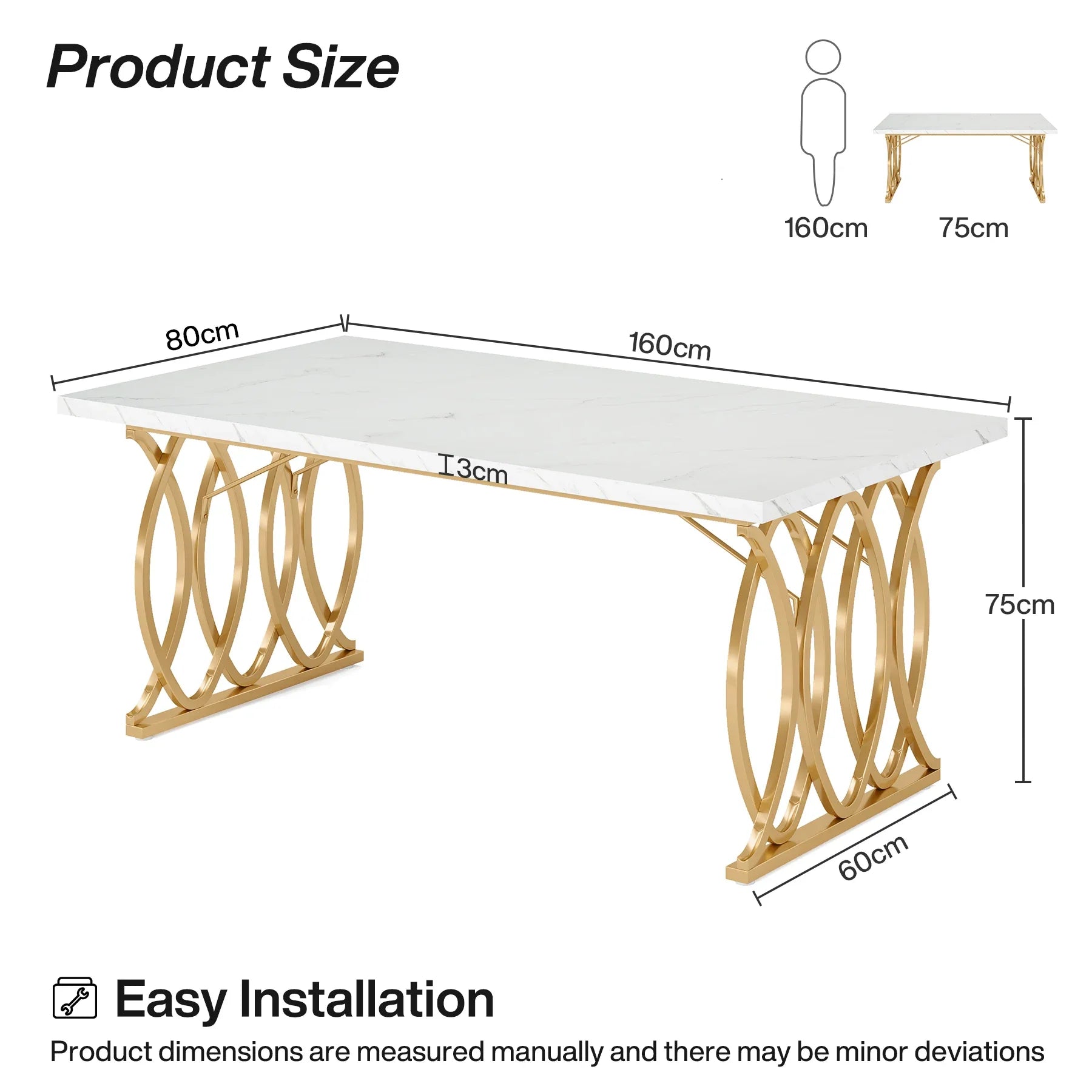63-Inch Rectangular Dining Table for 4 to 6, Marble Table Top