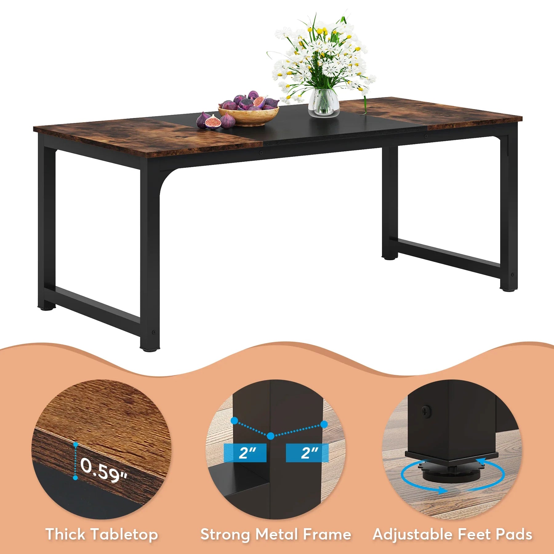 63"x31.5" Dining Table, Industrial Kitchen Table for 6-8 Person