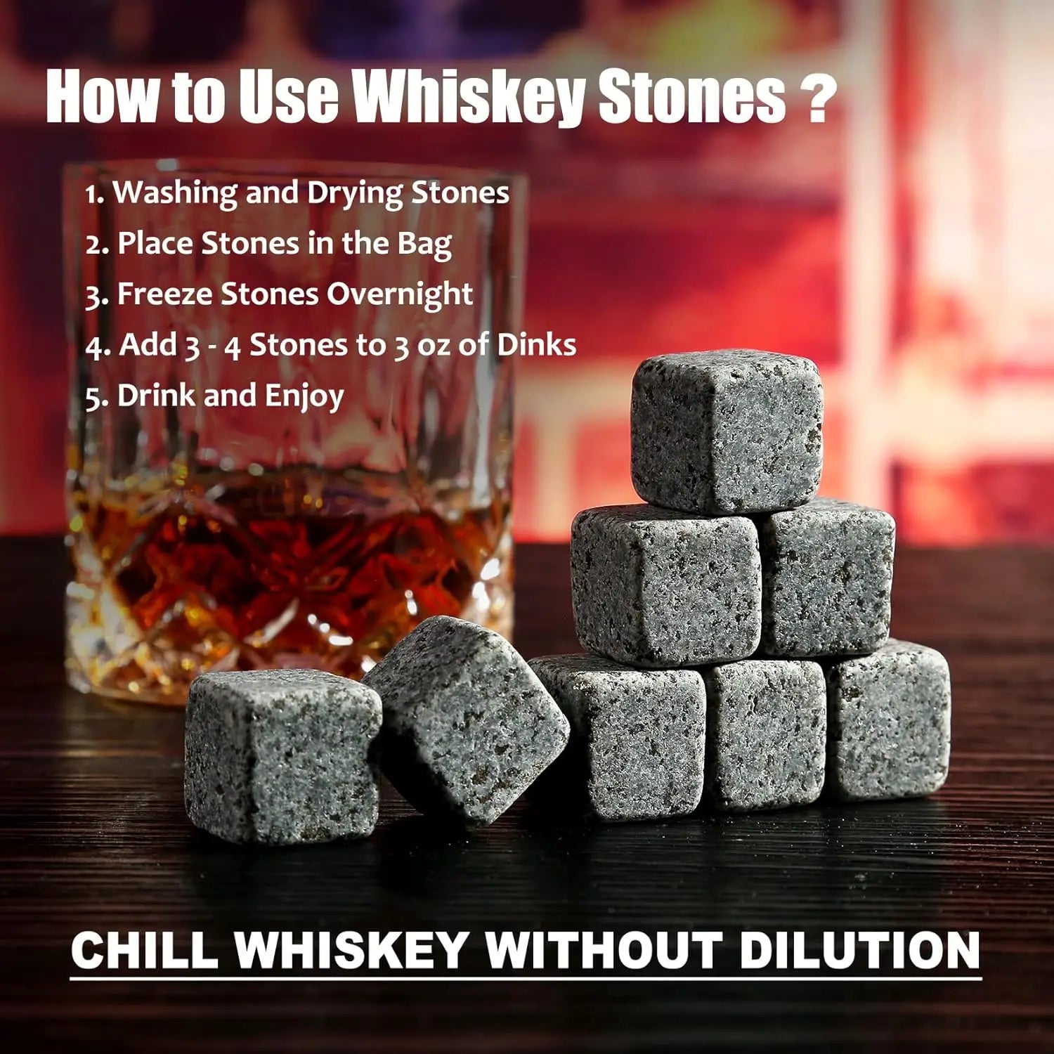 Whiskey Stones & Glasses Set, Granite Ice Cube For Whisky