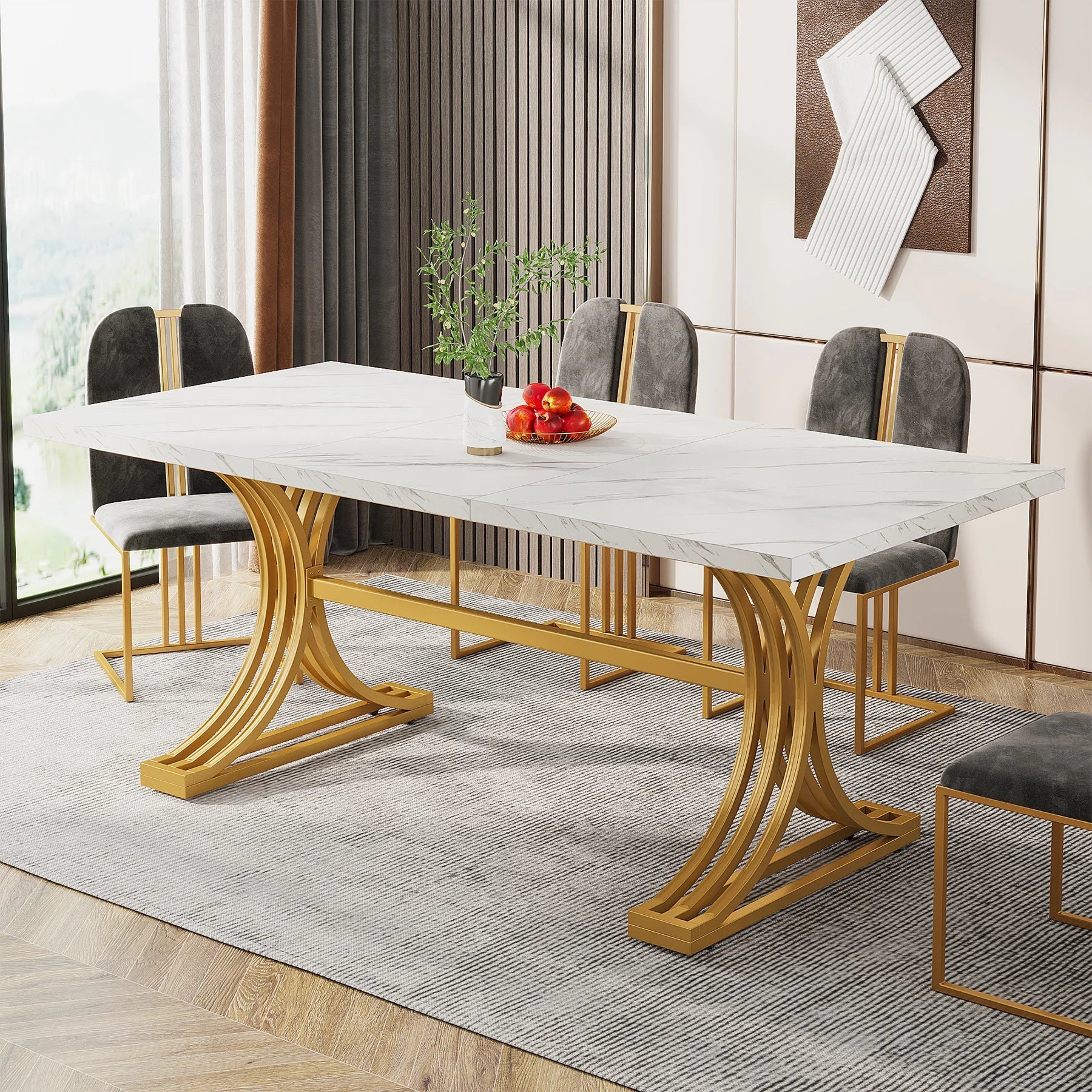 63-Inch Rectangular Dining Table for 4 to 6, Marble Table Top