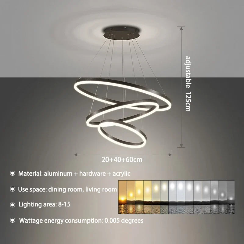 Modern 3 Ring Round Hanging LED Pendant Light