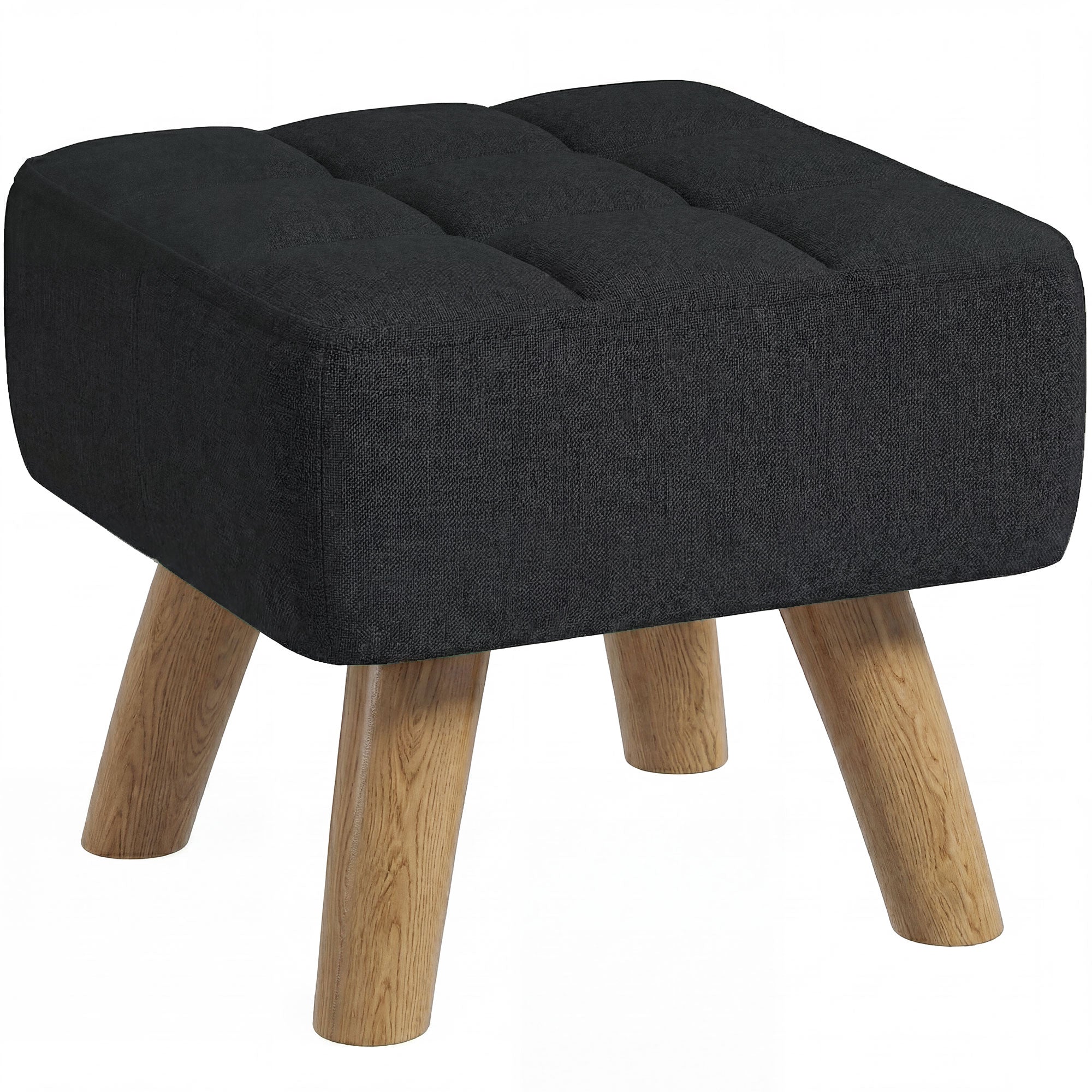 Linen-Look Square Padded Footstool - Black