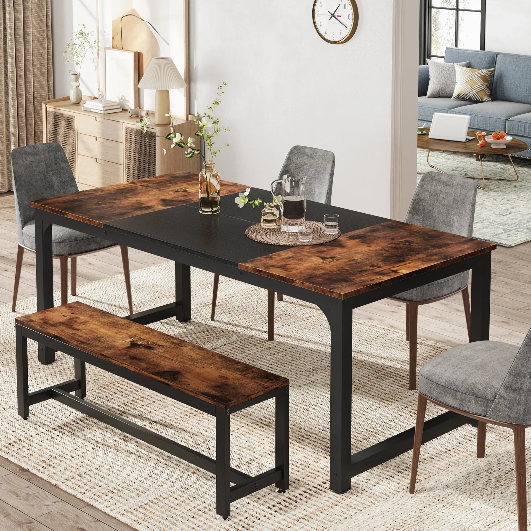 63"x31.5" Dining Table, Industrial Kitchen Table for 6-8 Person