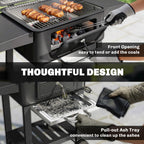 Charcoal BBQ Grill with Adjustable Charcoal Panwith Side Tables