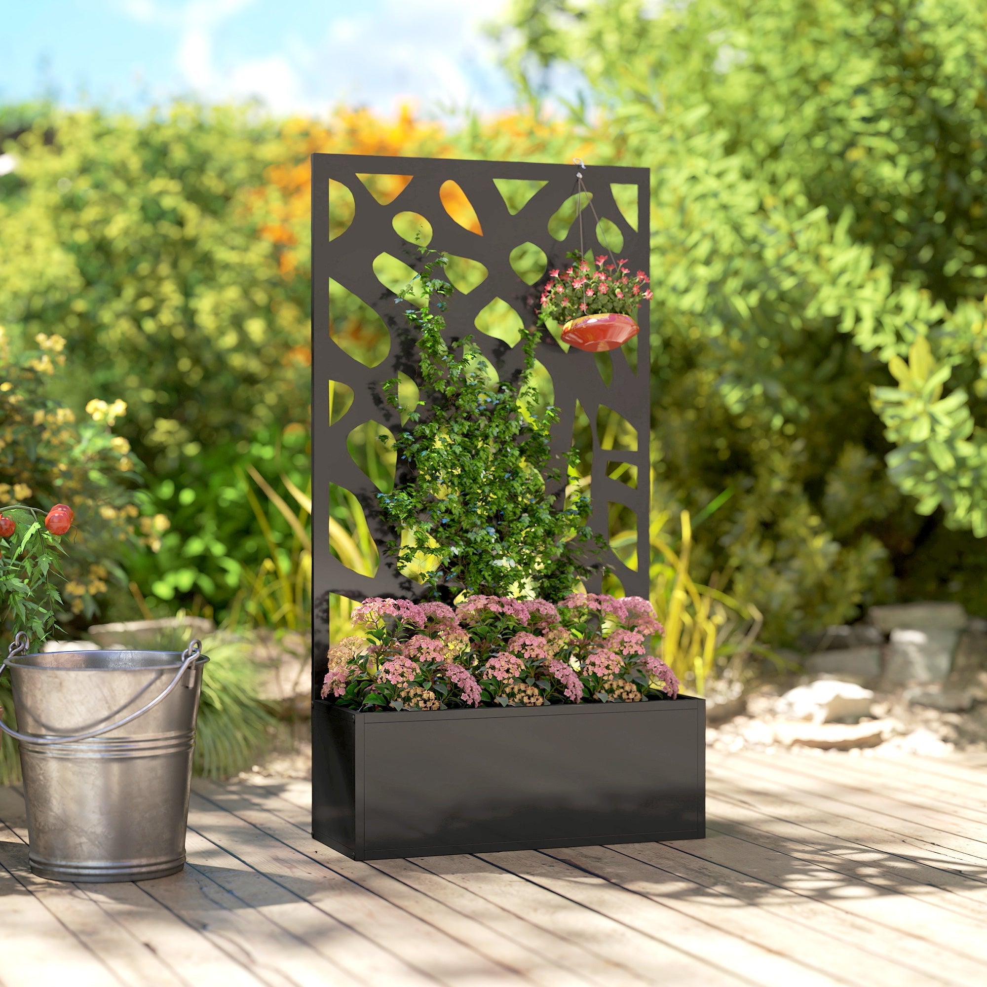 Metal Garden Bed with Trellis with Privacy Screen for Climbing Plants