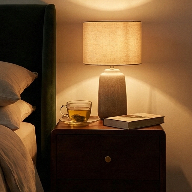 Walnut Narrow Bedside Table with Brass Drawer Pulls - 30cm