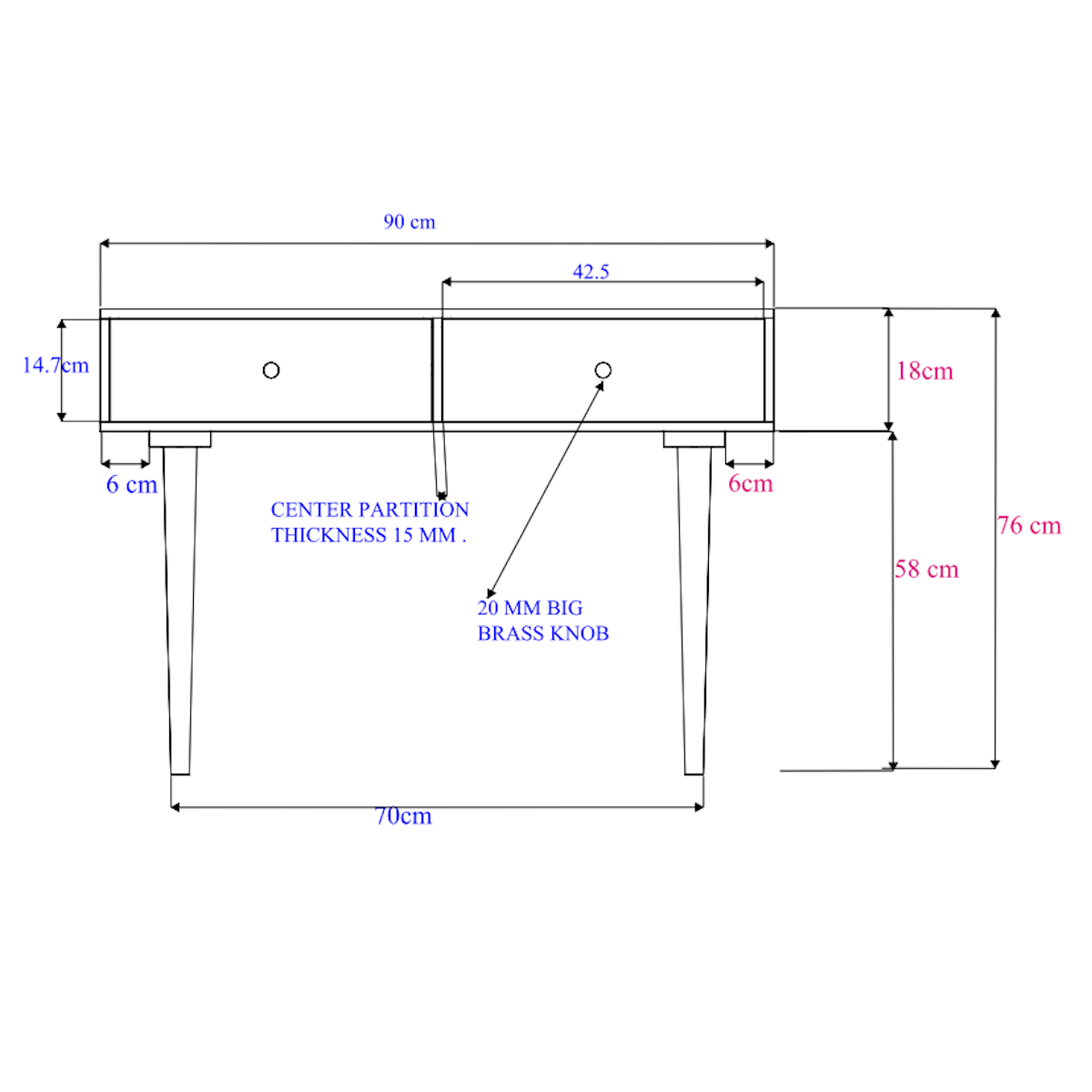 Walnut 3-in-1 Console Table, Dressing Table & Desk - 90cm