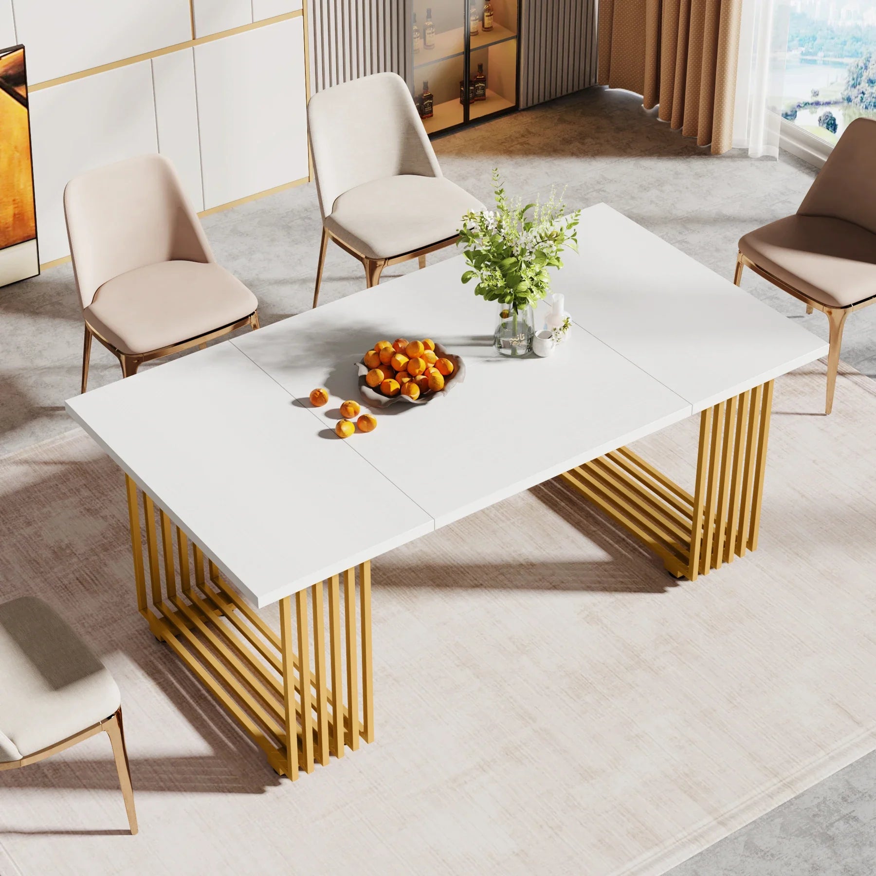 63-Inch Rectangular Dining Table for 4 to 6, Marble Table Top