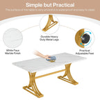 63-Inch Rectangular Dining Table for 4 to 6, Marble Table Top