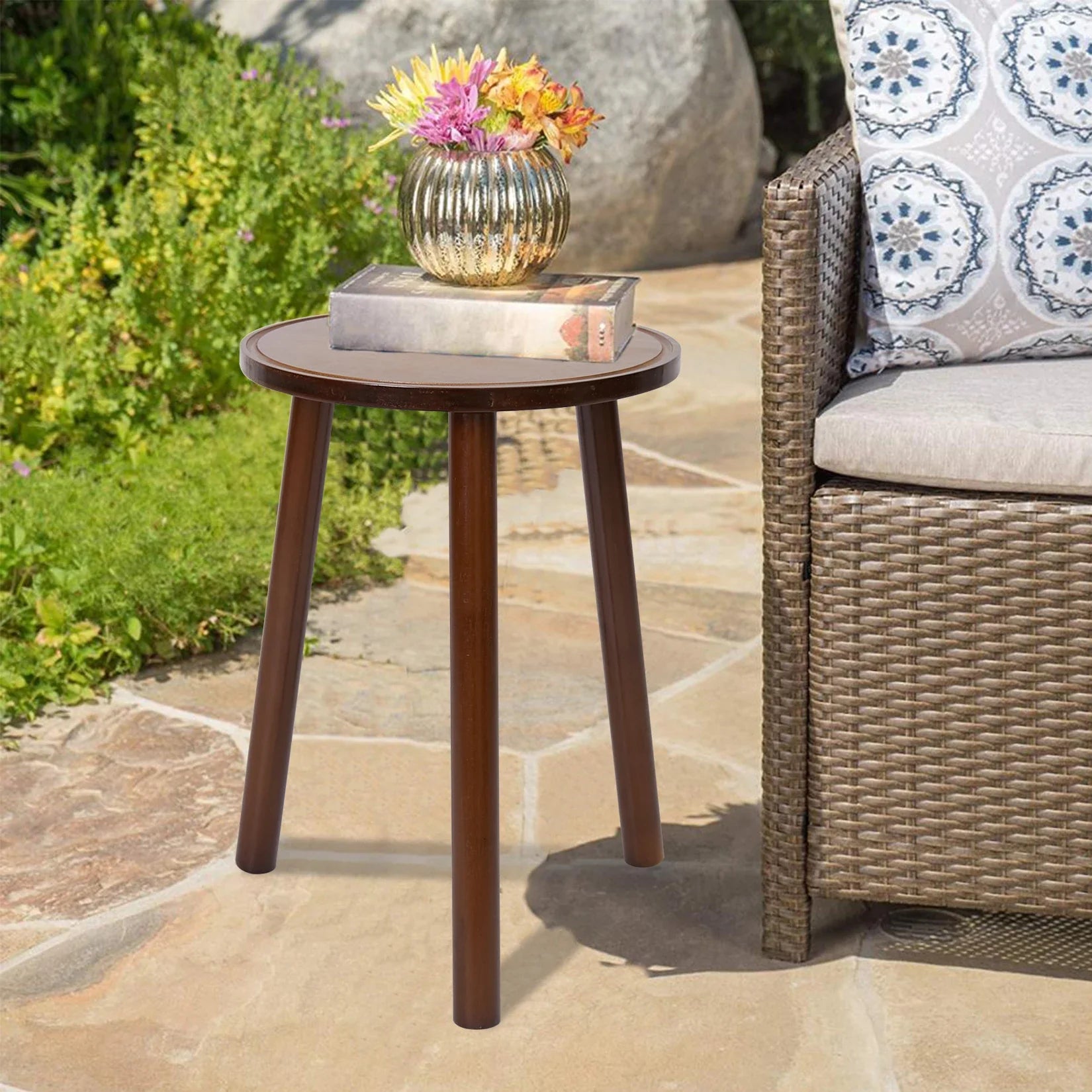 Small Round End Table Wood, 3-Legs Stool