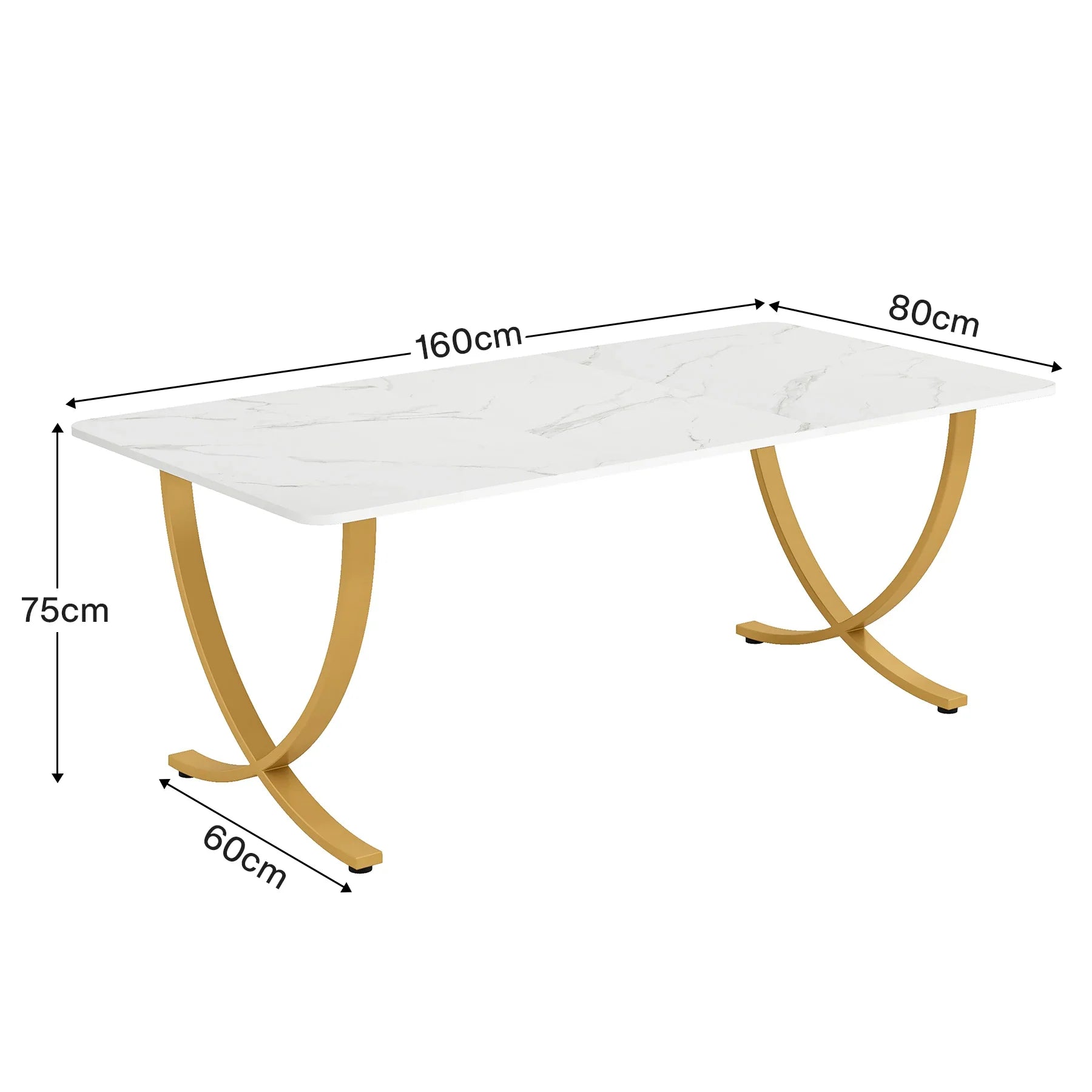63-Inch Rectangular Dining Table for 4 to 6, Marble Table Top