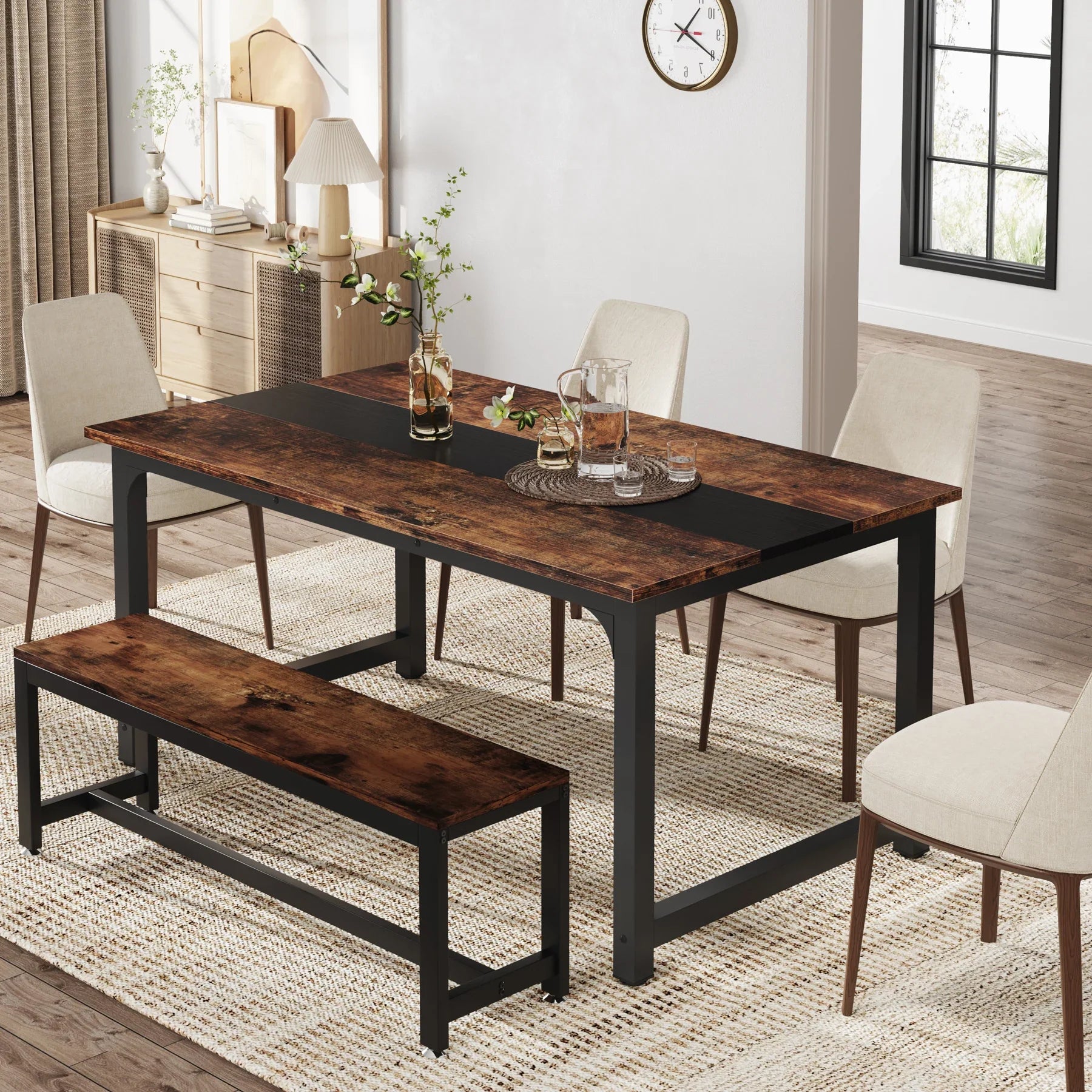 63"x31.5" Dining Table, Industrial Kitchen Table for 6-8 Person