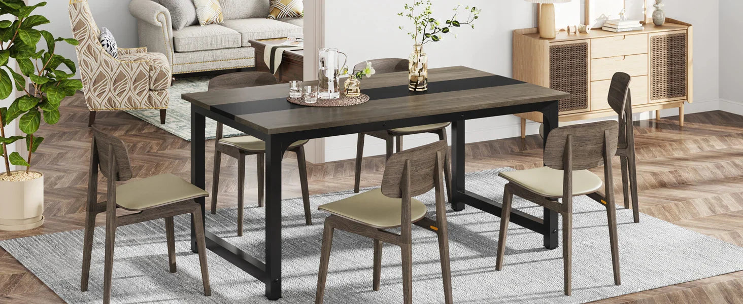 63"x31.5" Dining Table, Industrial Kitchen Table for 6-8 Person