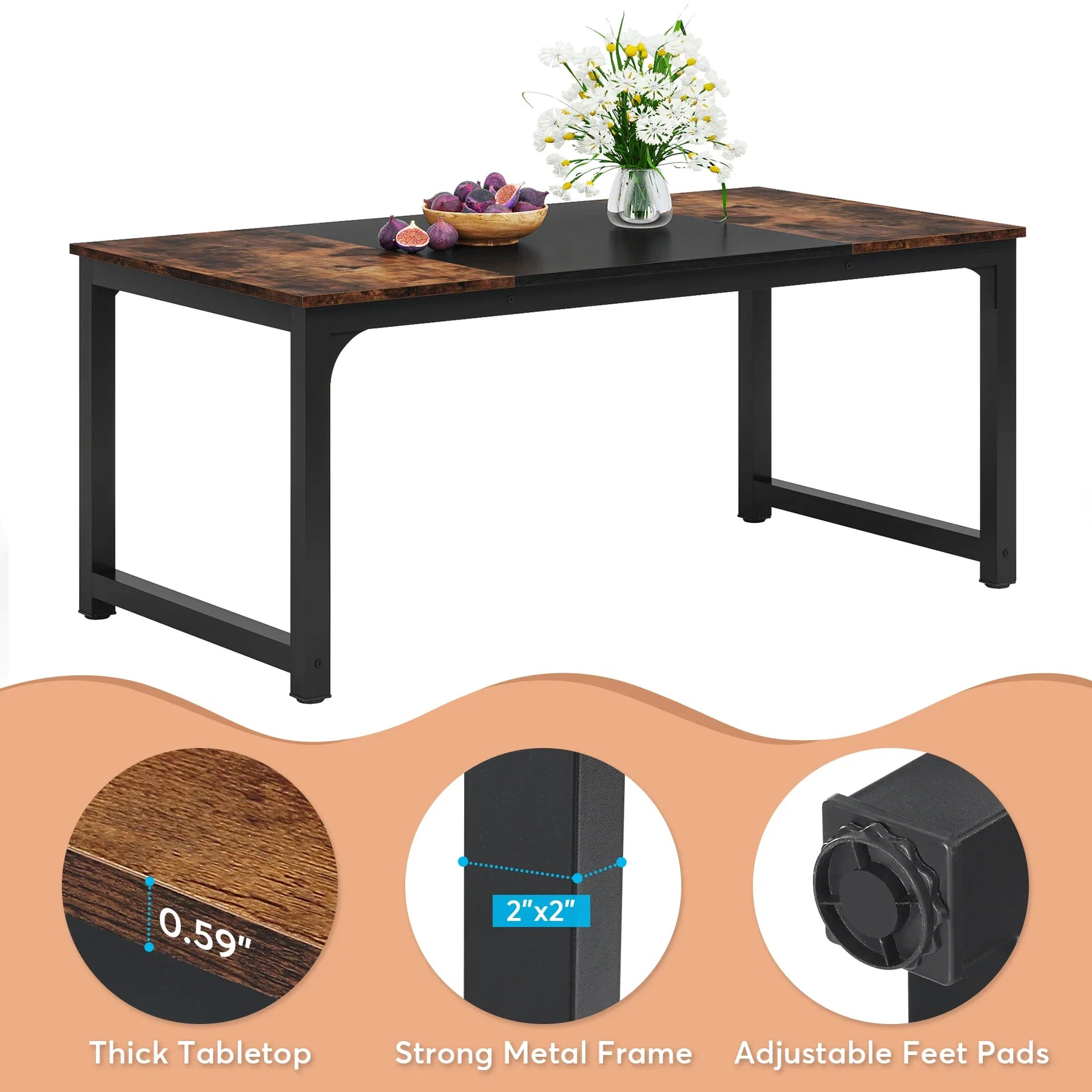 63"x31.5" Dining Table, Industrial Kitchen Table for 6-8 Person
