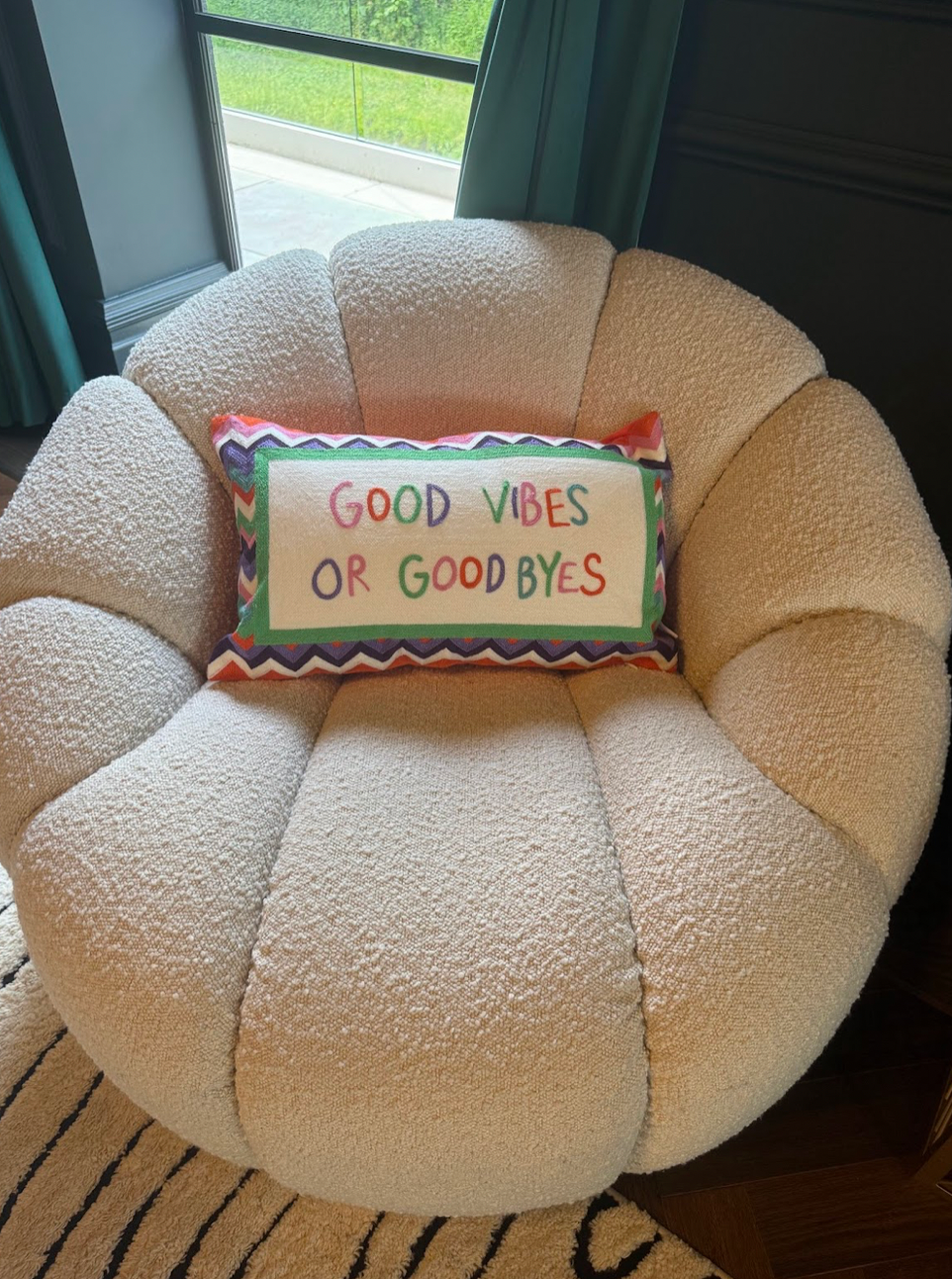 Good Vibes or Good Byes Needlepoint Cushion