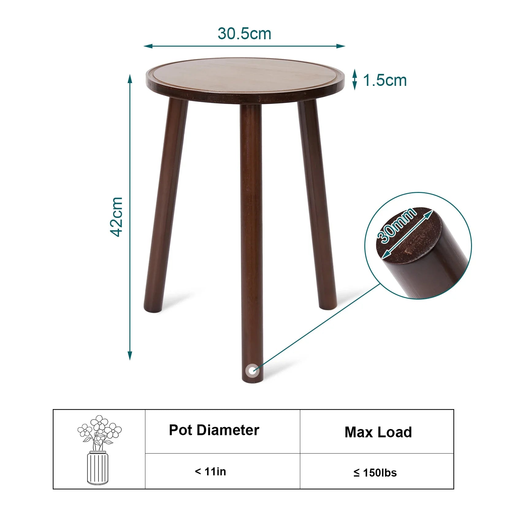 Small Round End Table Wood, 3-Legs Stool