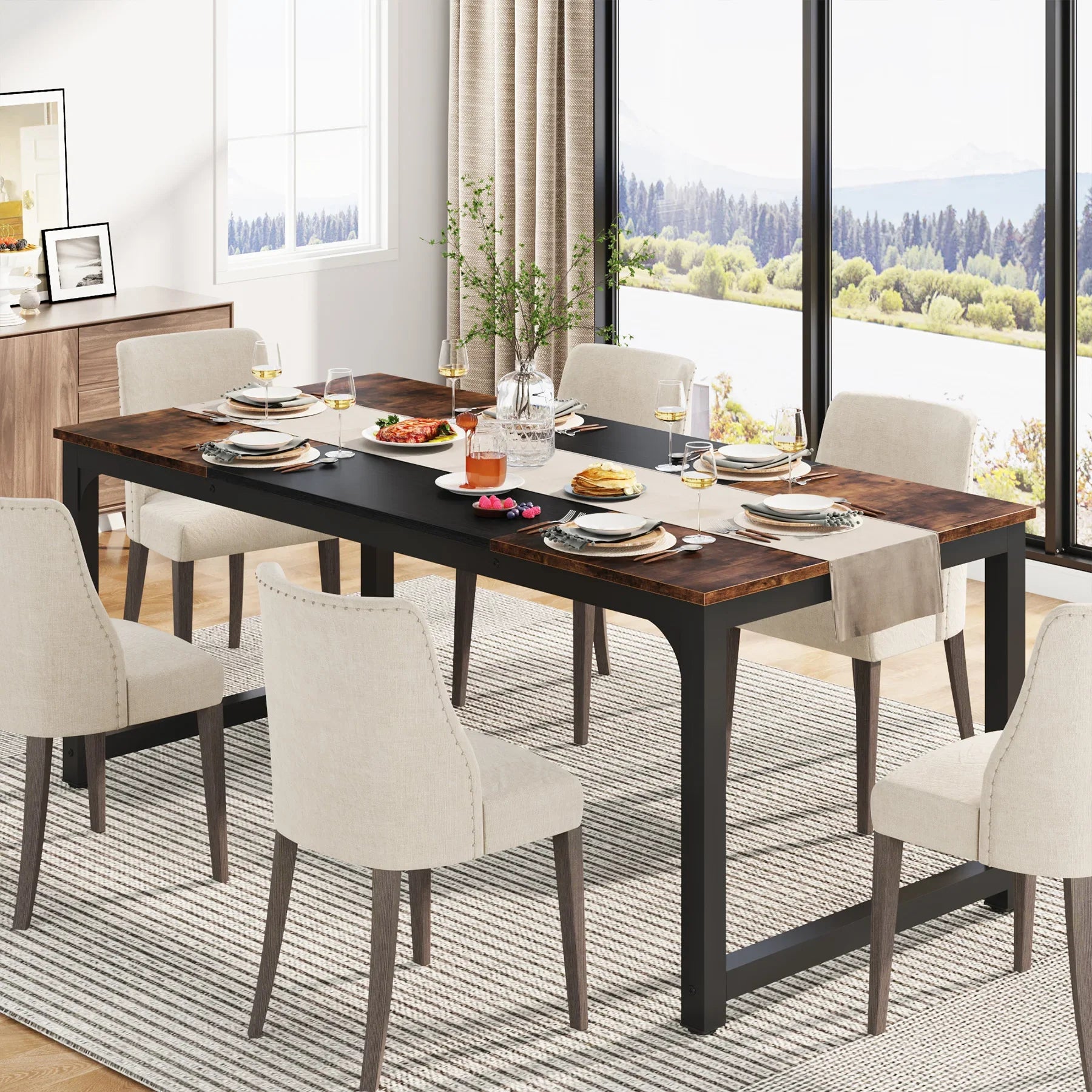 63"x31.5" Dining Table, Industrial Kitchen Table for 6-8 Person