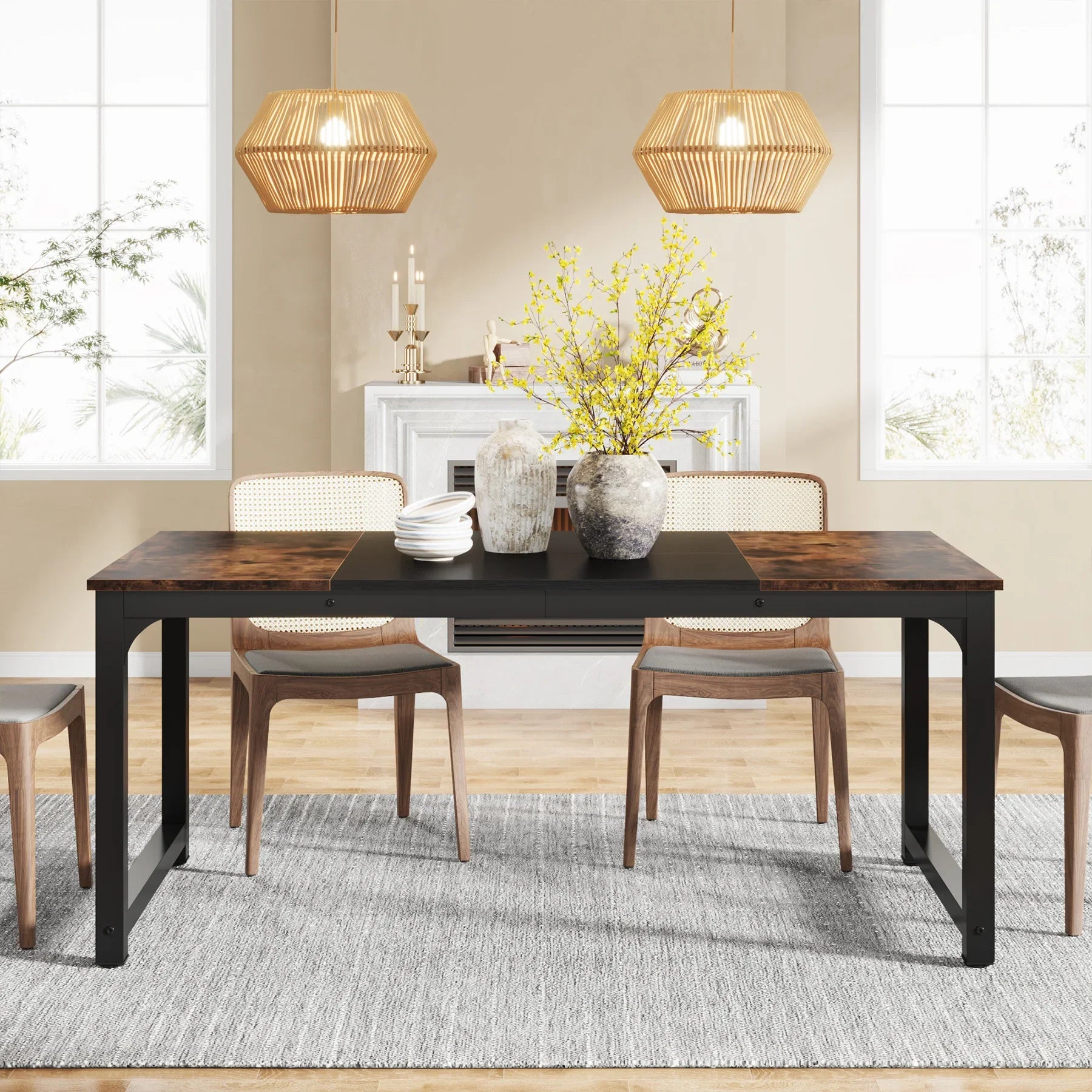 63"x31.5" Dining Table, Industrial Kitchen Table for 6-8 Person