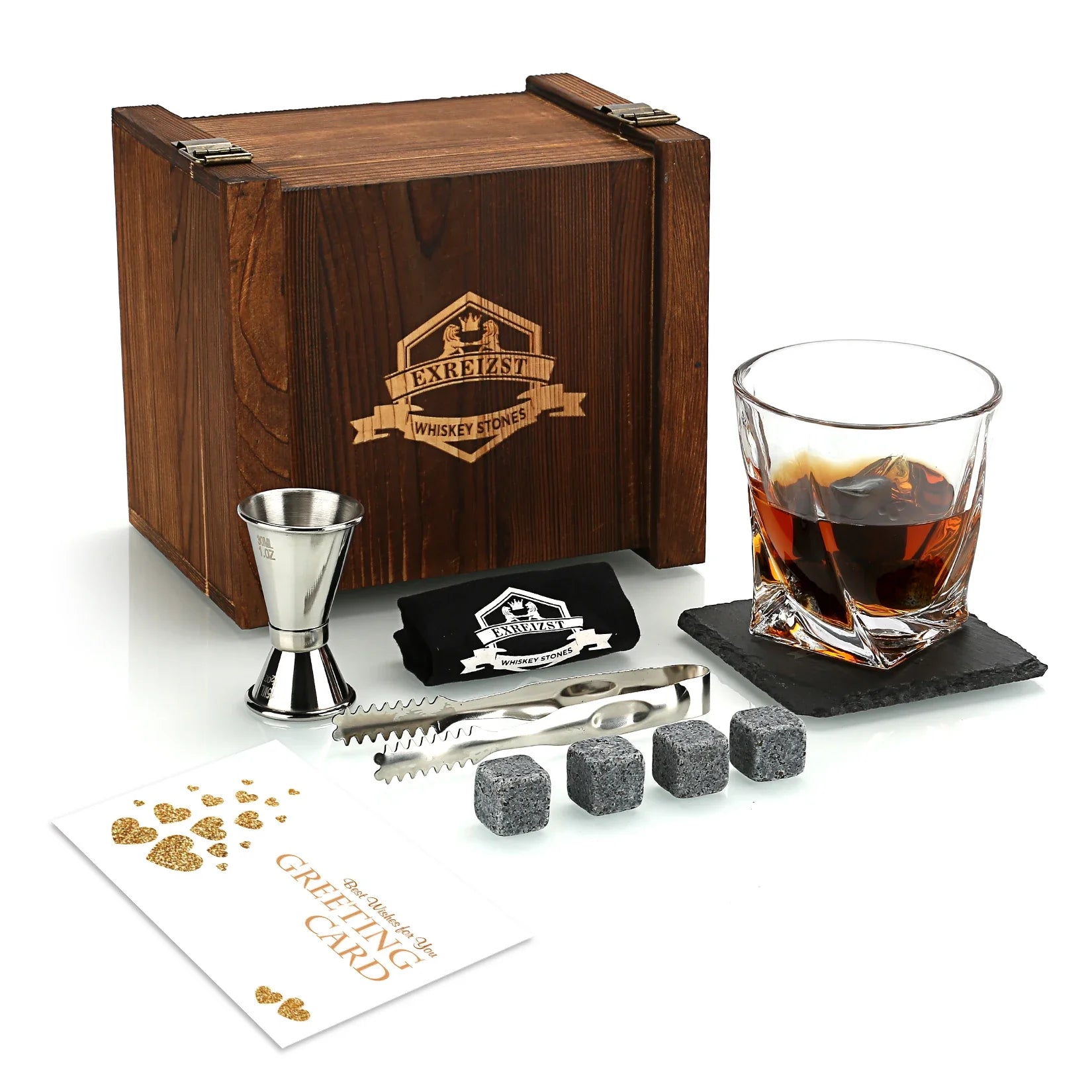 Whiskey Stones & Glasses Set, Granite Ice Cube For Whisky