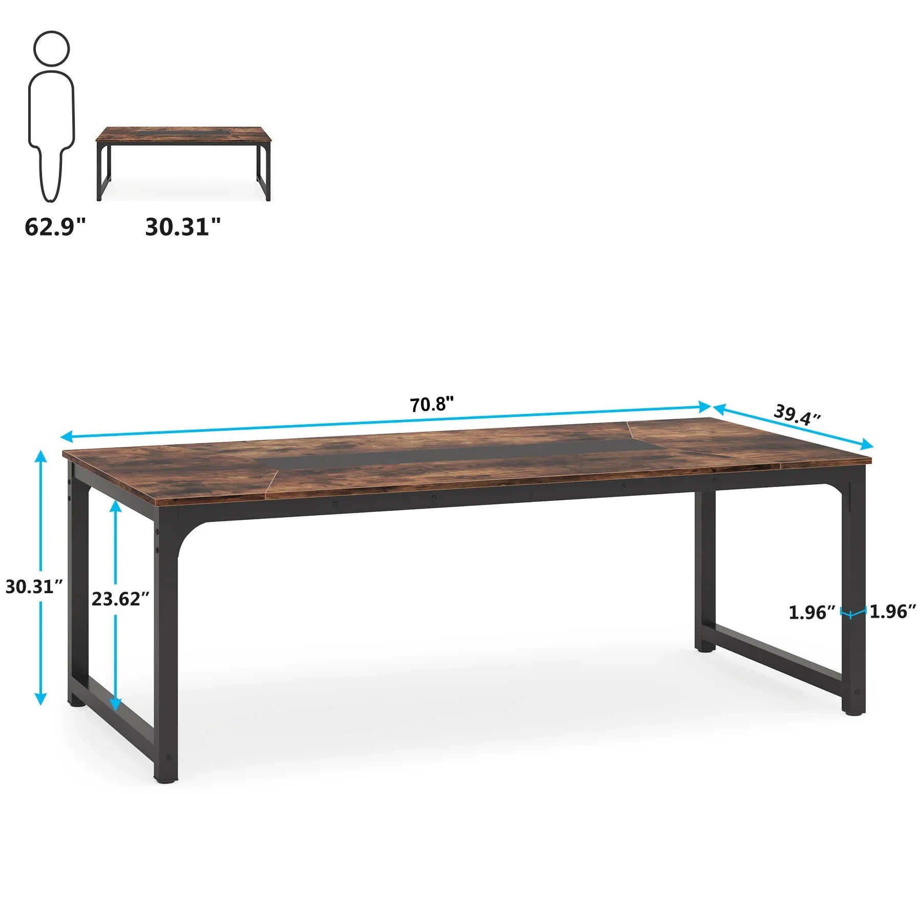63"x31.5" Dining Table, Industrial Kitchen Table for 6-8 Person
