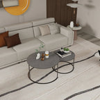 Modern Nesting Round Grey Marble Top Coffee Table Set