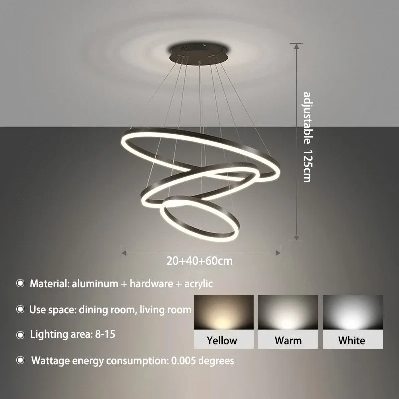 Modern 3 Ring Round Hanging LED Pendant Light