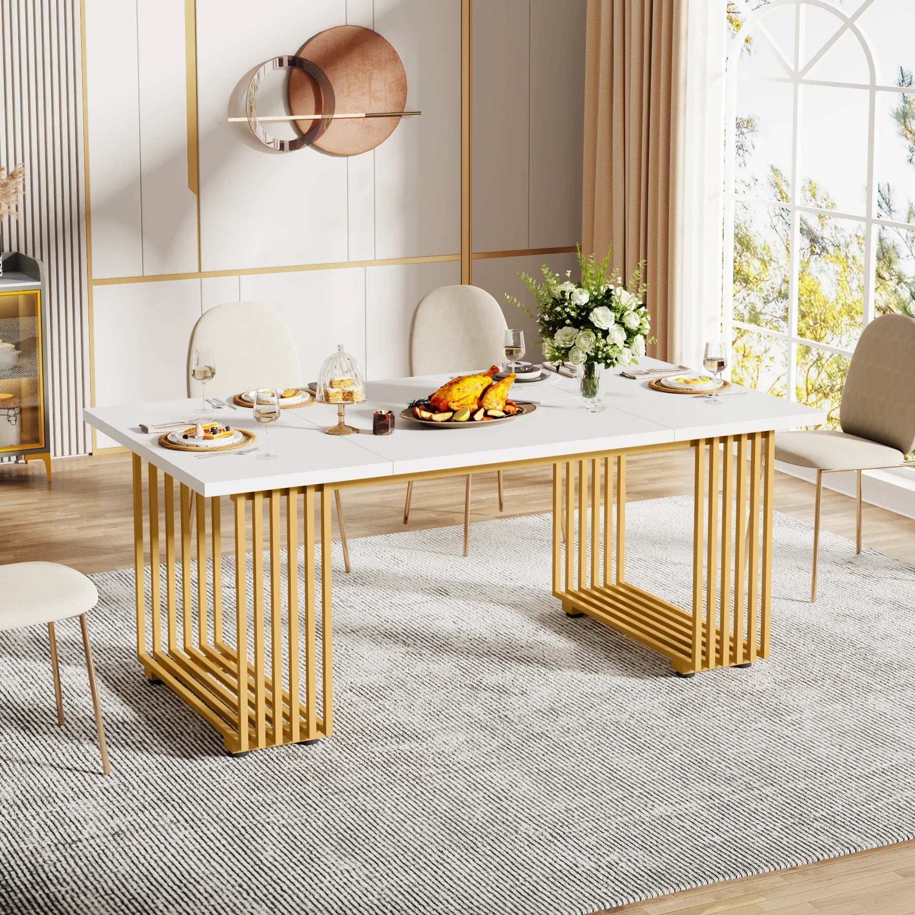 63-Inch Rectangular Dining Table for 4 to 6, Marble Table Top