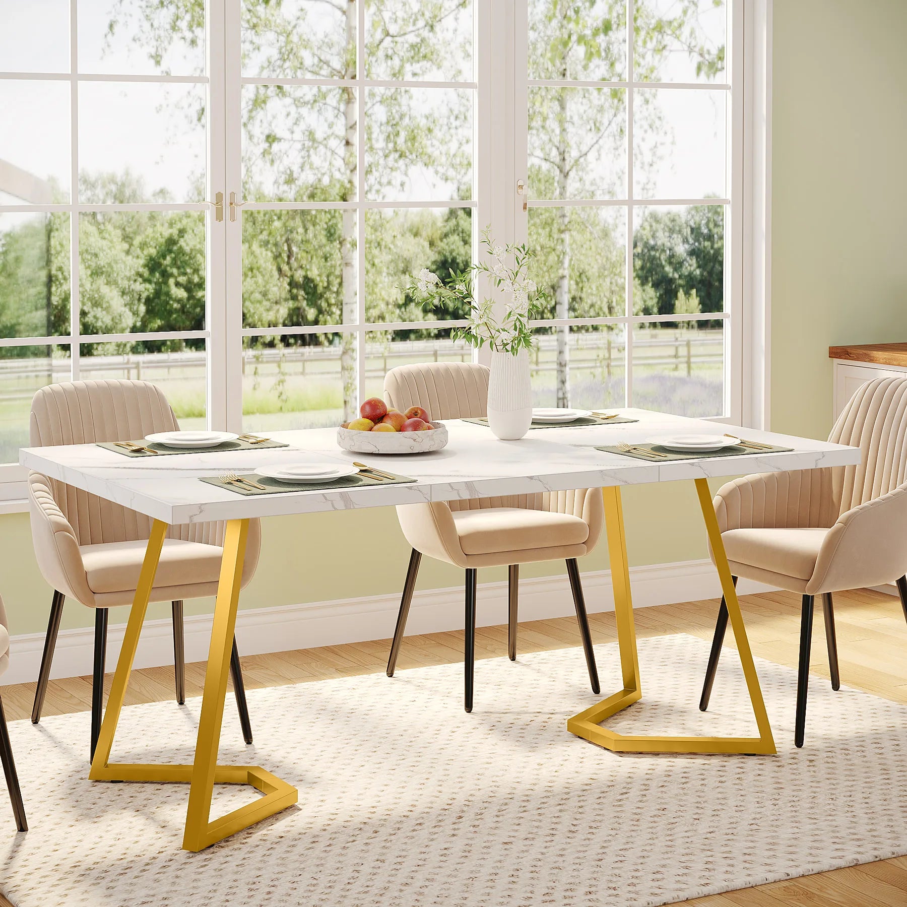 63-Inch Rectangular Dining Table for 4 to 6, Marble Table Top