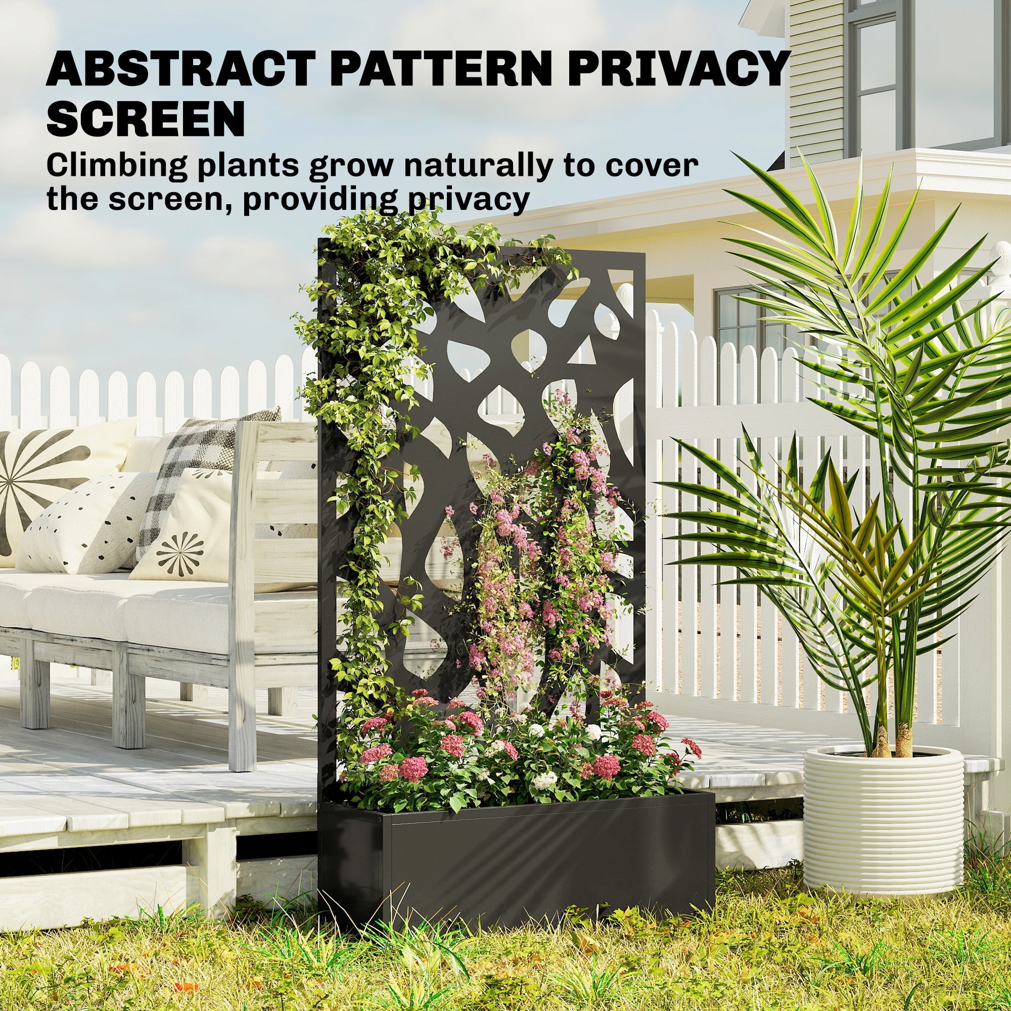 Metal Garden Bed with Trellis with Privacy Screen for Climbing Plants