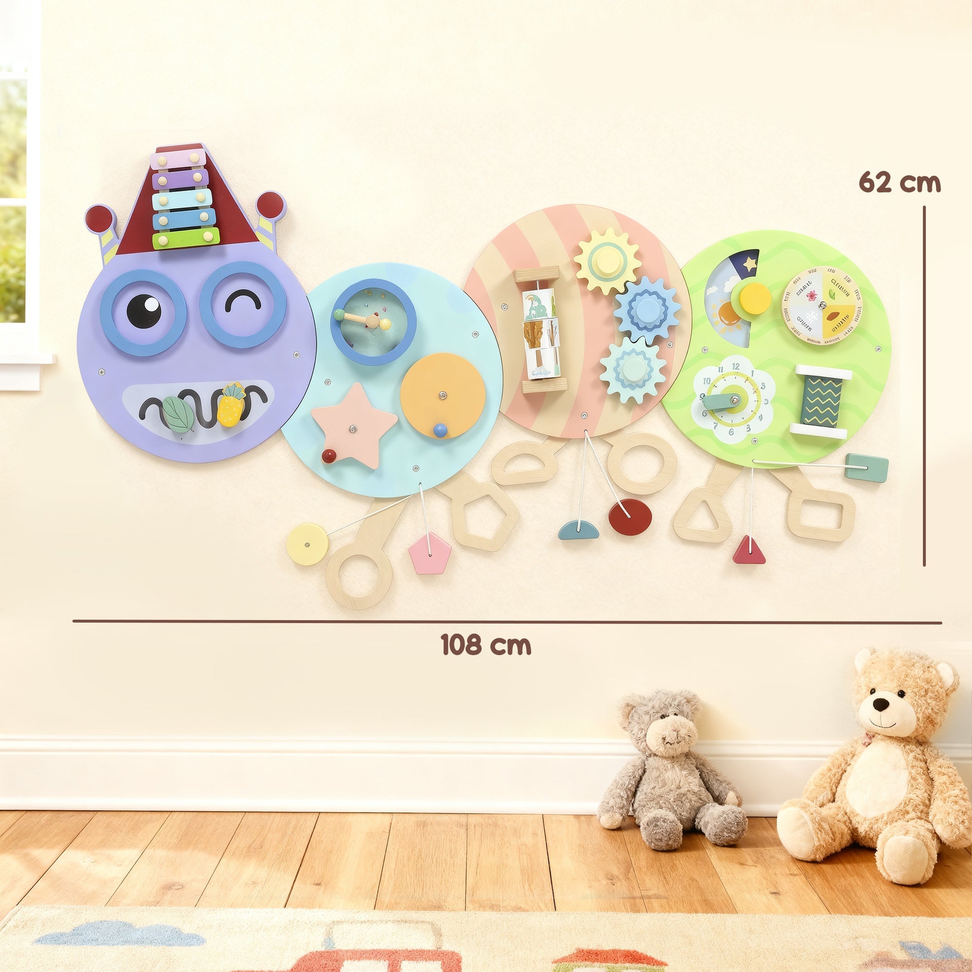 Caterpillar Busy Board with 7 Activities, 3+ Years