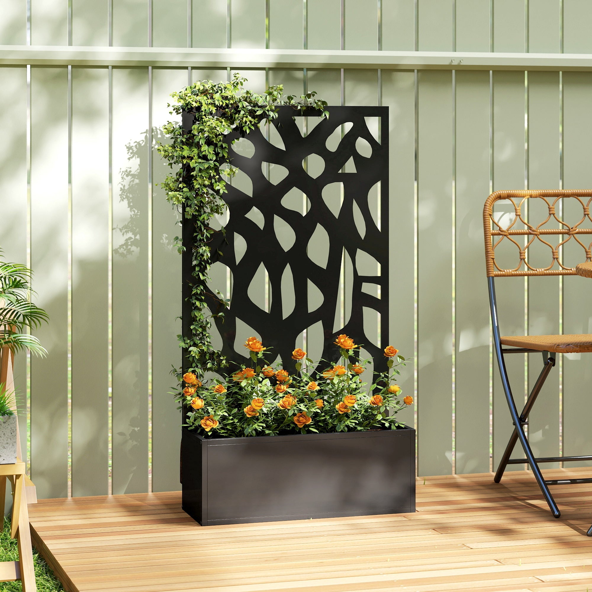 Metal Garden Bed with Trellis with Privacy Screen for Climbing Plants