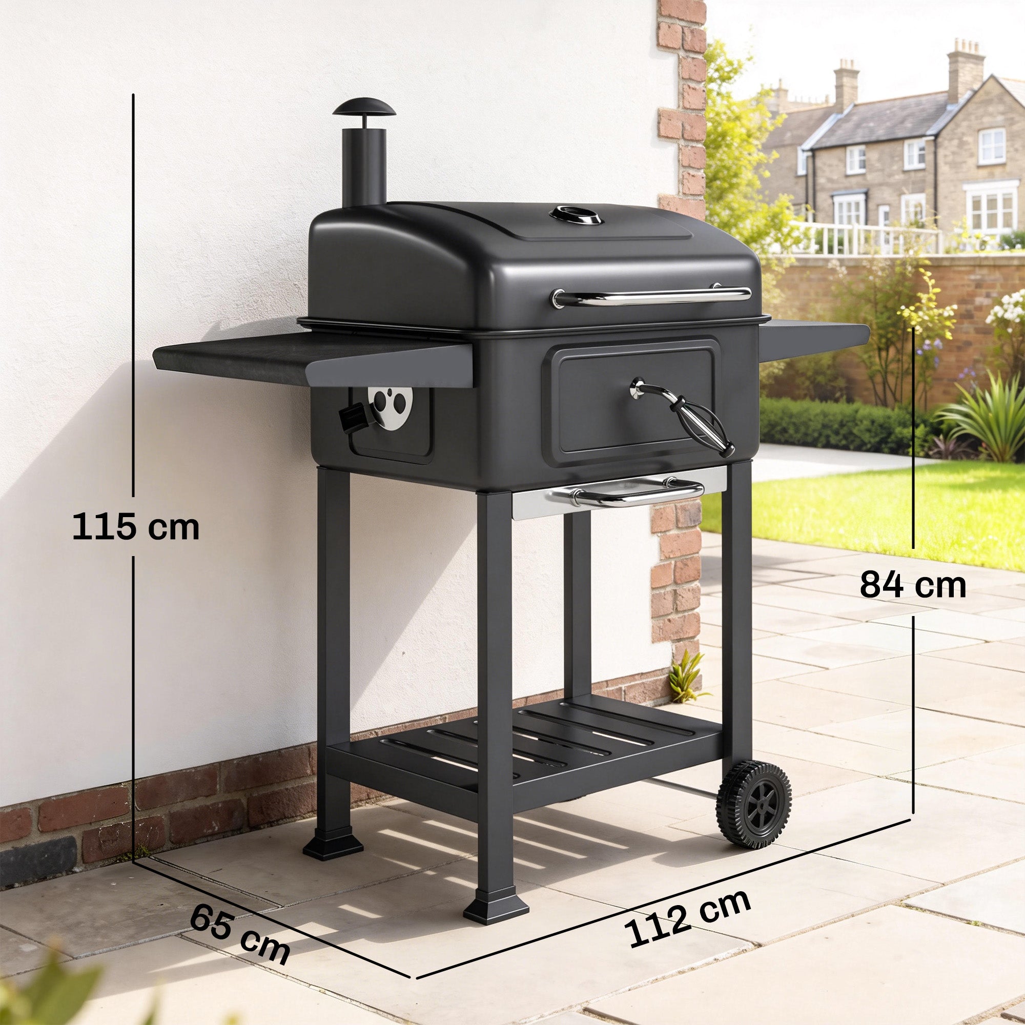 Charcoal BBQ Grill with Adjustable Charcoal Panwith Side Tables