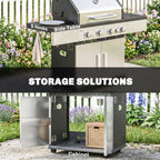 4+1 Portable Gas BBQ Grill with Side Burner, Warming Rack, Side Shelf, Storage Cabinet
