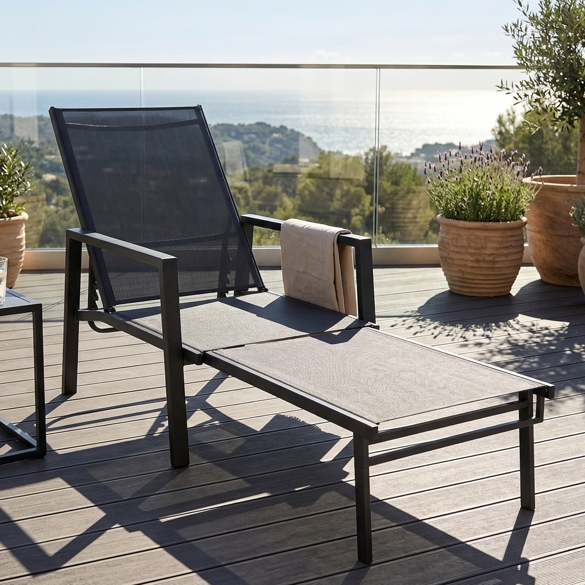 Sun Lounger Retractable Footrest 5-Position Adjustable Steel Frame