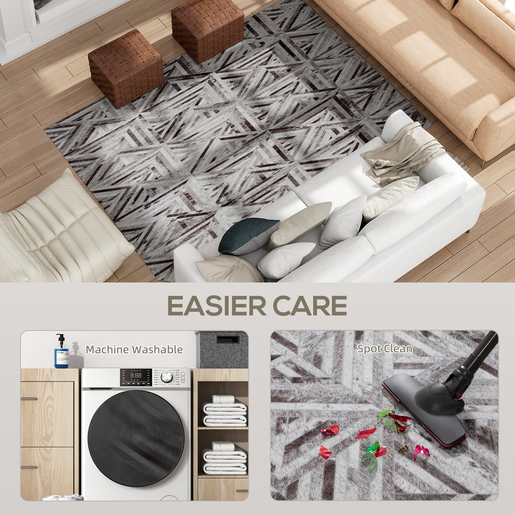 Modern Area Rug, Triangle Pattern Non-Slip Washable