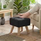 Linen-Look Square Padded Footstool - Black