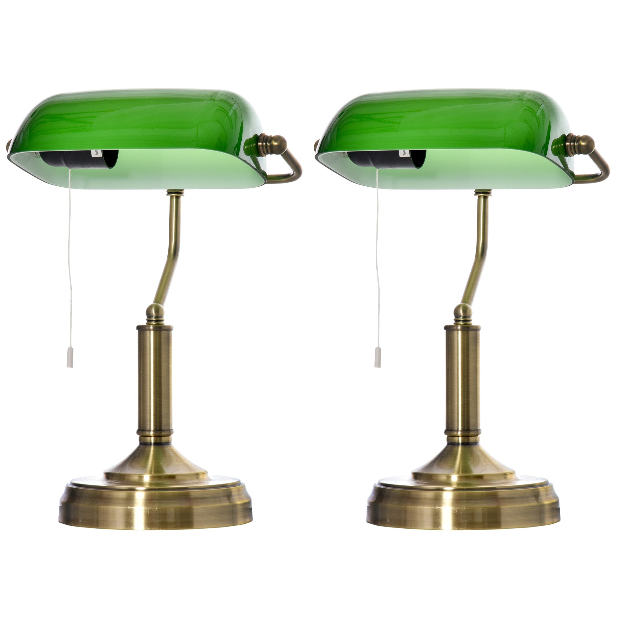 Banker's Table Lamps Set of 2 with Antique Bronze Tone Base