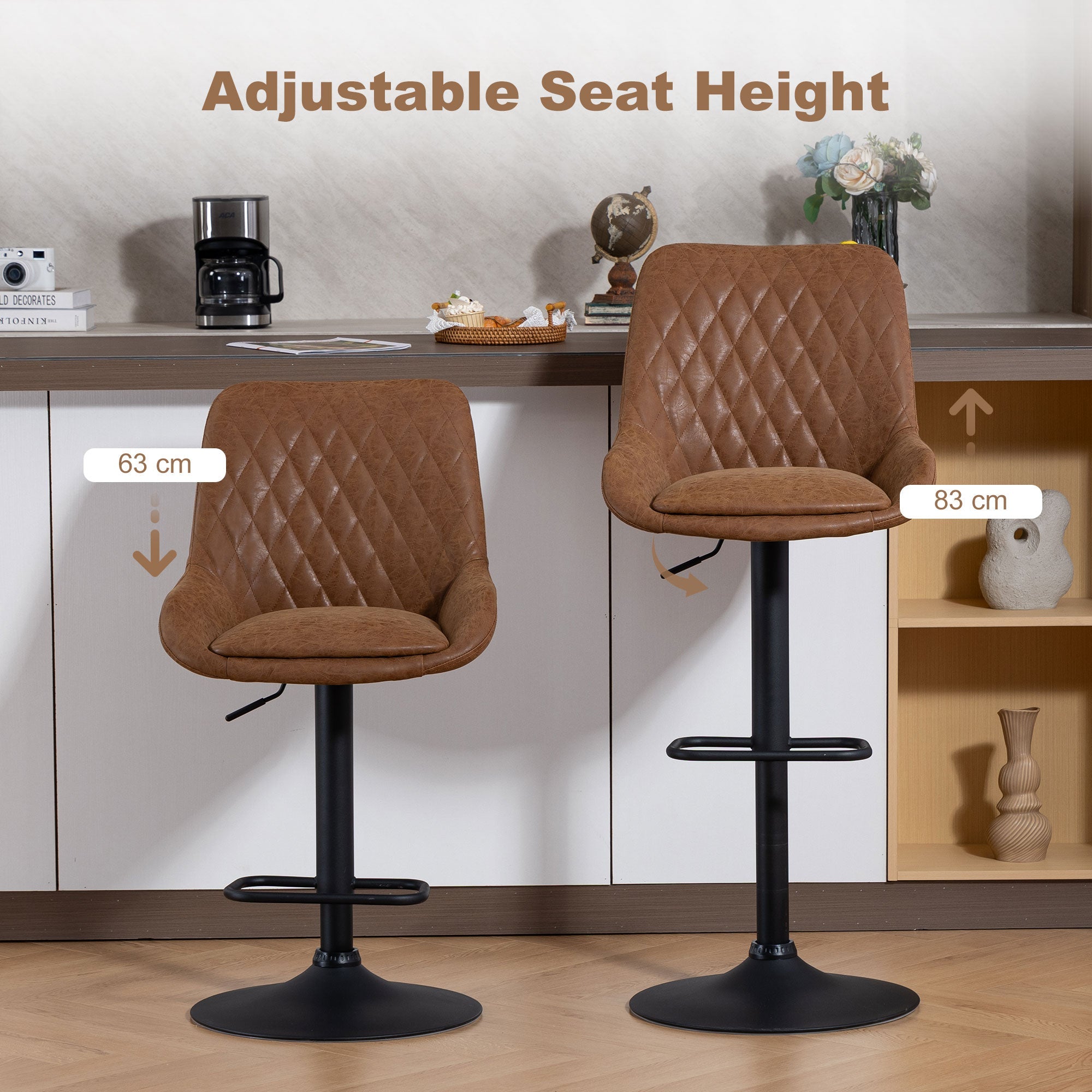 Set of Two Faux Leather Retro Bar Stools