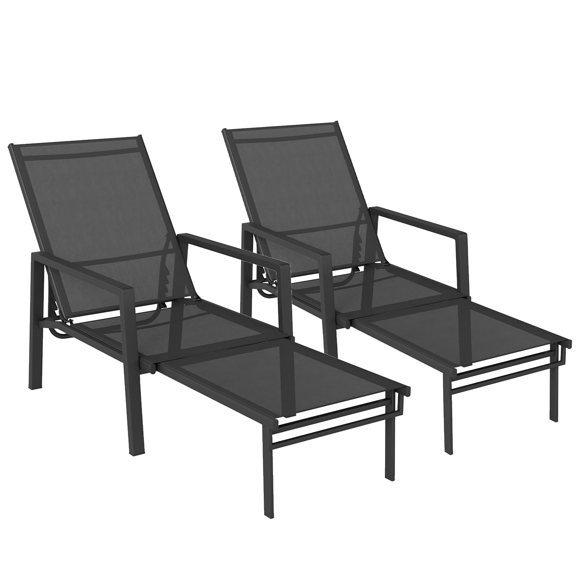 Sun Lounger Retractable Footrest 5-Position Adjustable - Set of 2
