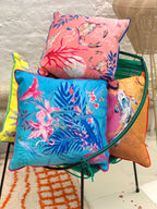 Koi Watercolour Art Cushion 'Golden pool' with fish illustration, made from Vegan friendly Suede