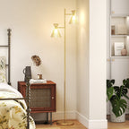 Floor Lamp with Adjustable Dual Head, Modern with Floral Glass Shades