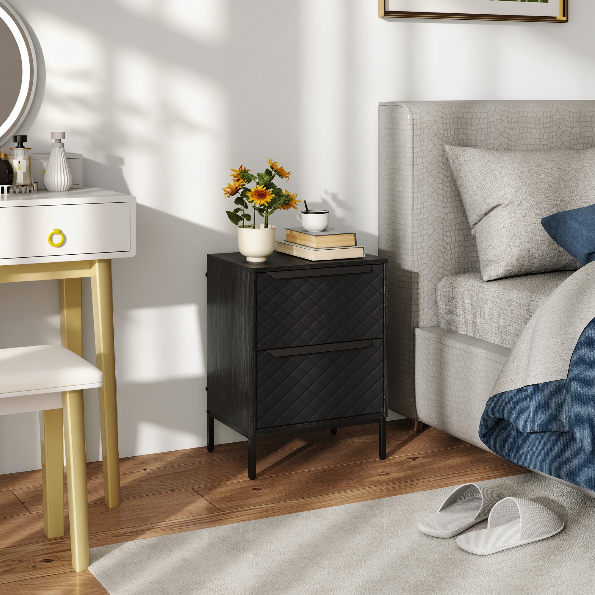 Chest of Drawers, Dresser with 2 Fabric Drawers - Black