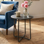 Small Metal, Round Garden Side Table with Rolled Edge, Dark Grey