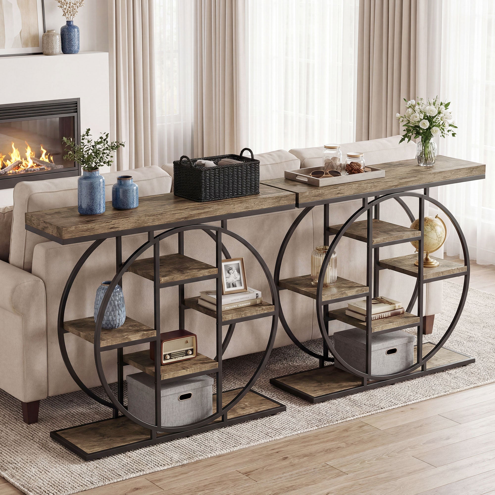 Console Table with Storage Shelves, Industrial