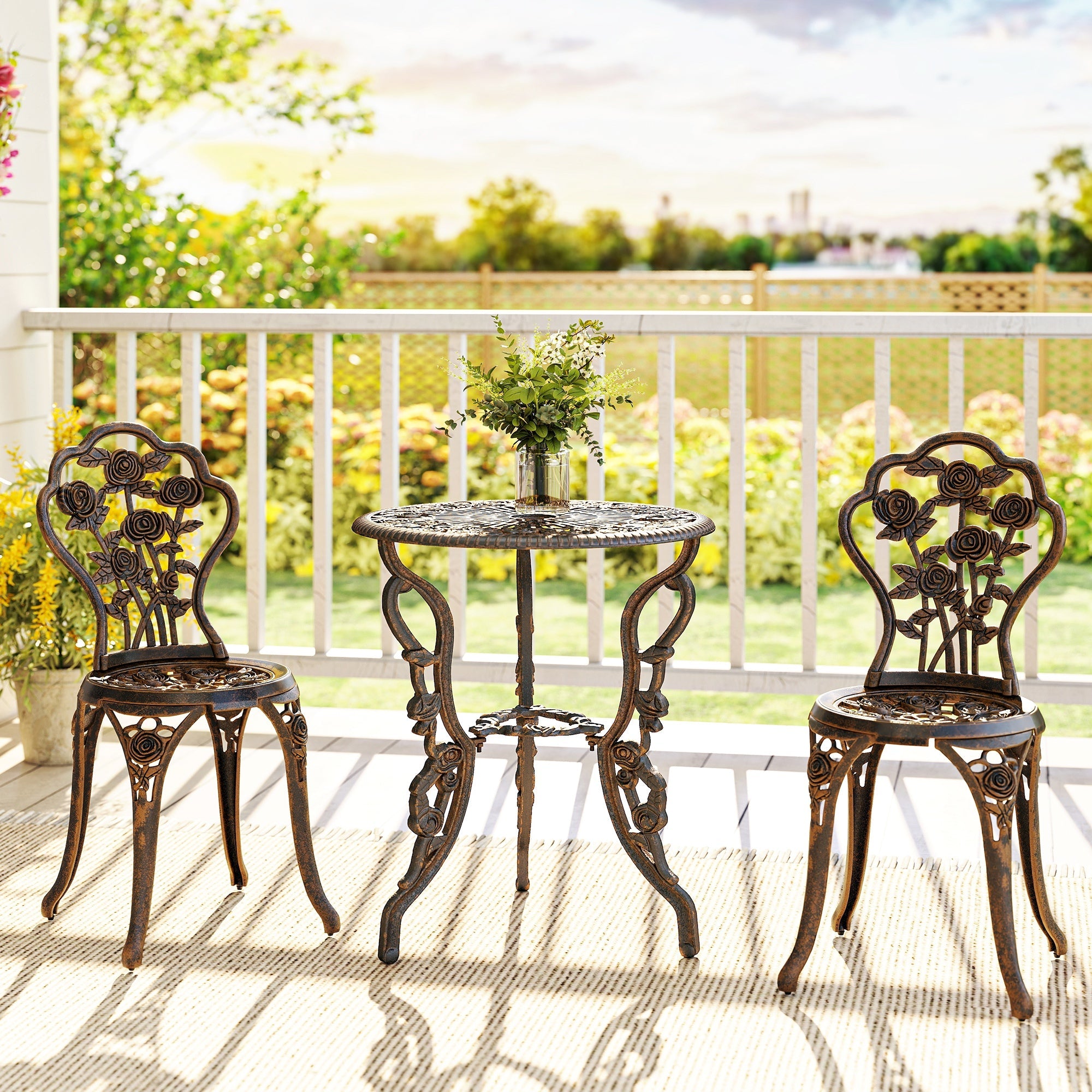 Outdoor Bistro Set Vintage Rose Design