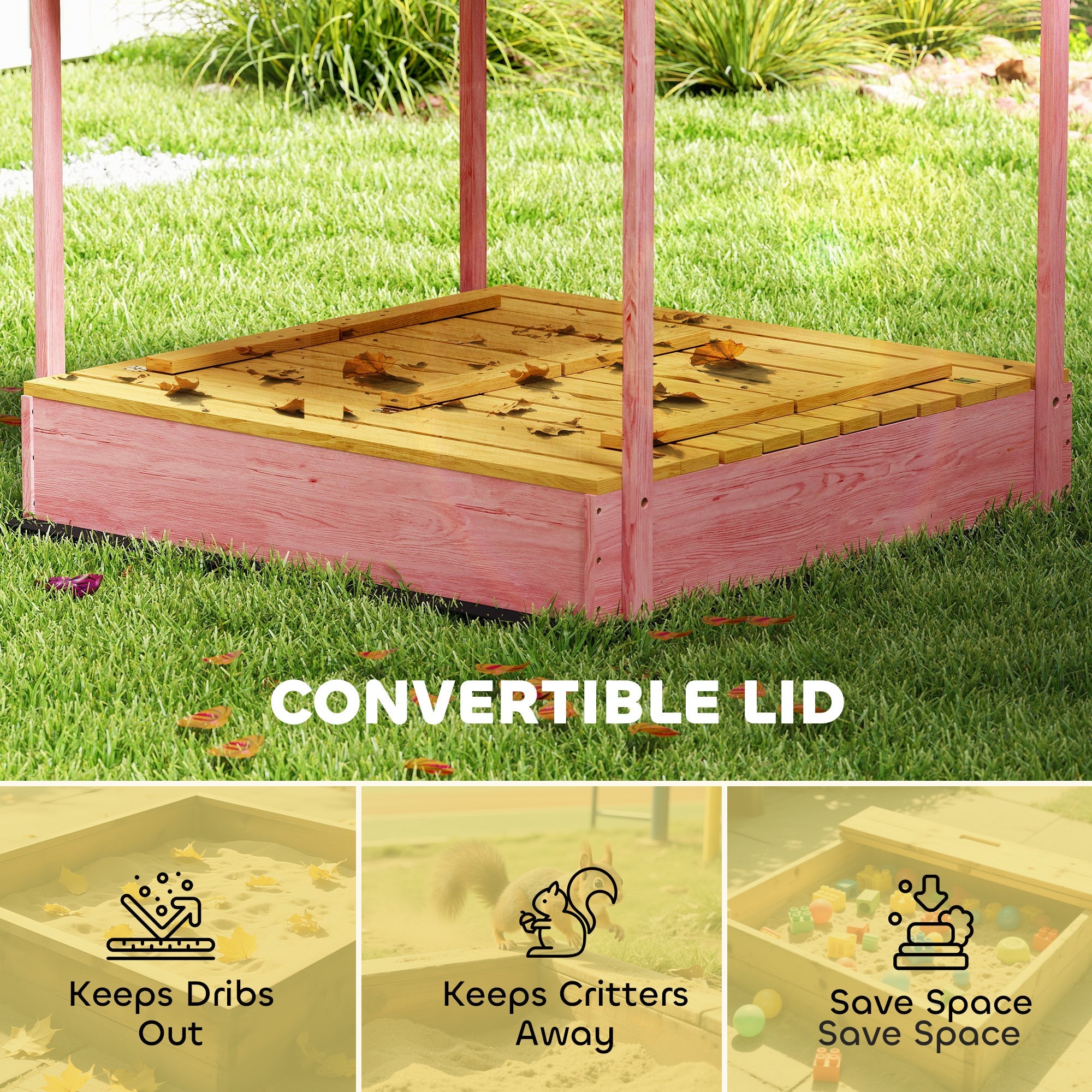 Kids Outdoor Sand Pit with Foldable Bench Seats, Flamingos Print Canopy