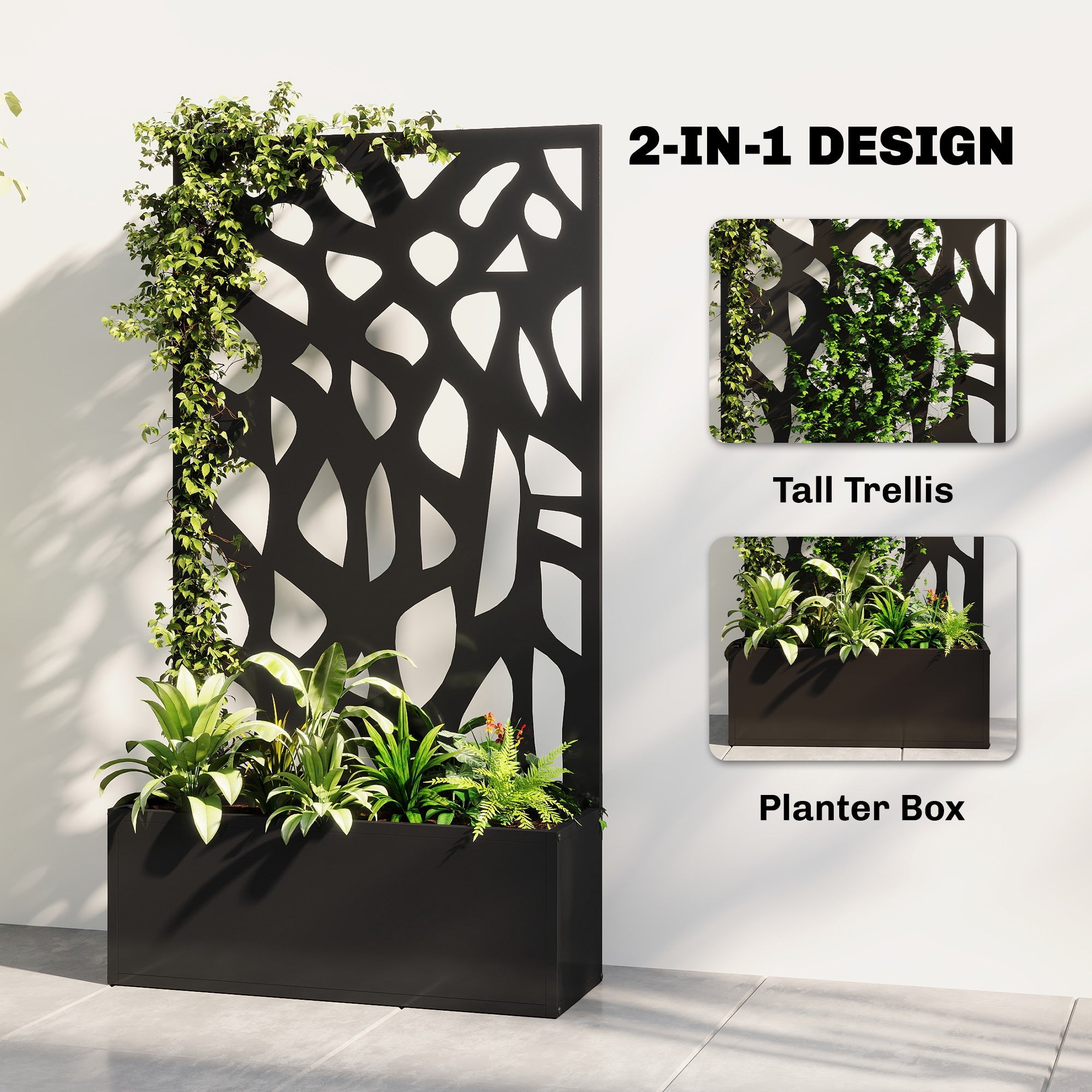 Metal Garden Bed with Trellis with Privacy Screen for Climbing Plants
