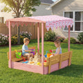 Kids Outdoor Sand Pit with Foldable Bench Seats, Flamingos Print Canopy